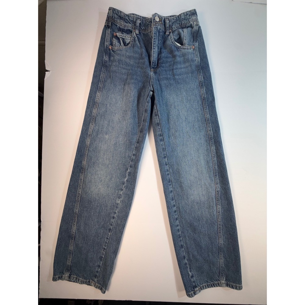 Free People We The Free Wide Leg Jeans Medium Wash High Rise Elastic Waist 28